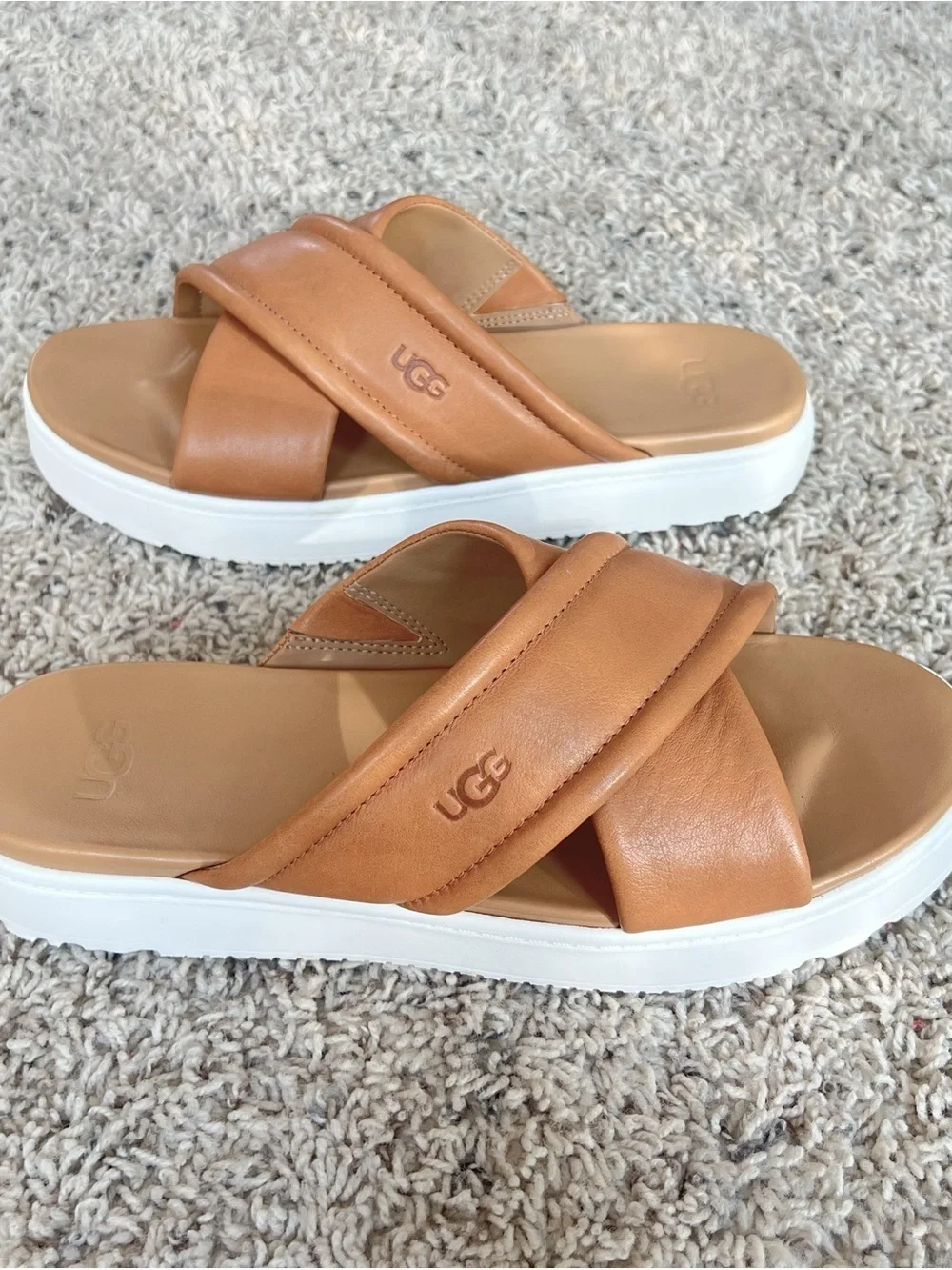 UGG Zayne Crossbody Slide Platform Sandals Leather Women’s Size 10 Brown Camel